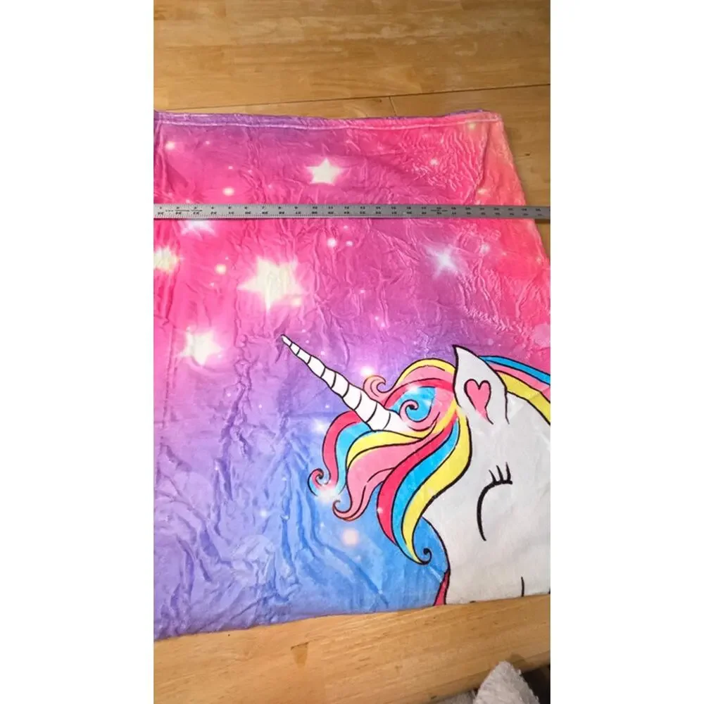 Unicorn New  Plush Throw Blanket Rainbow Stars Clouds Soft Kids 40x50 Pink